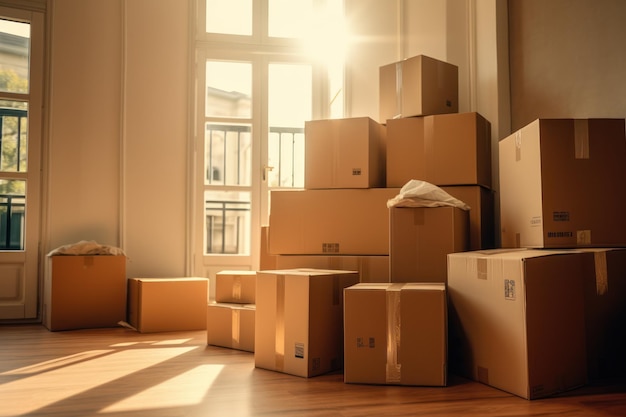 Packed and poised household items boxed up signaling relocation day