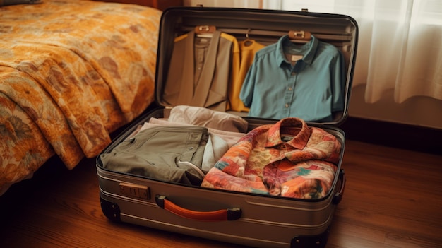 packed suitcase with clothes in it