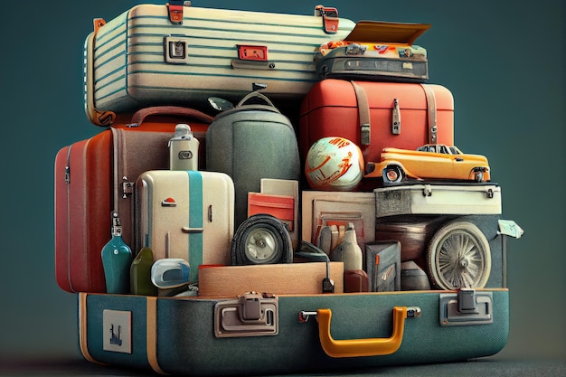 Packed with belongings suitcases for traveling on wheels