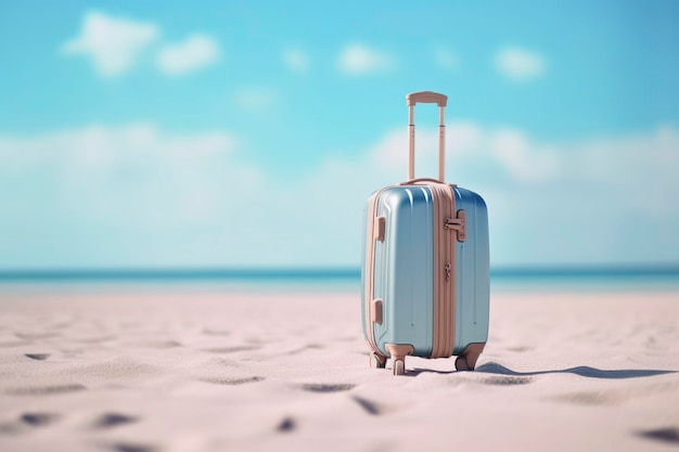 Packing your travel essentials in colorful suitcases embark on a beachside adventure AI Generated