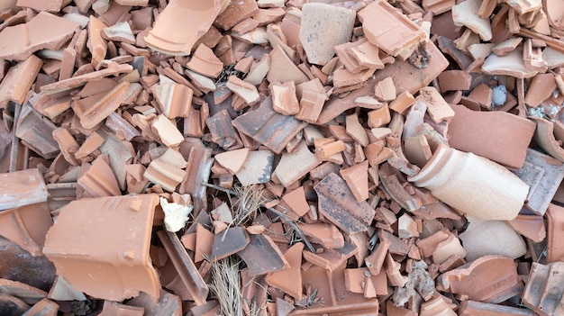Packs of reused mediterranean pile of broken roof tiles