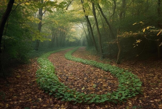 pad in het bos met doolhof vormen op de grond