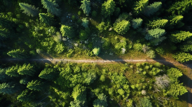 Pad in het bovenaanzicht van het bos