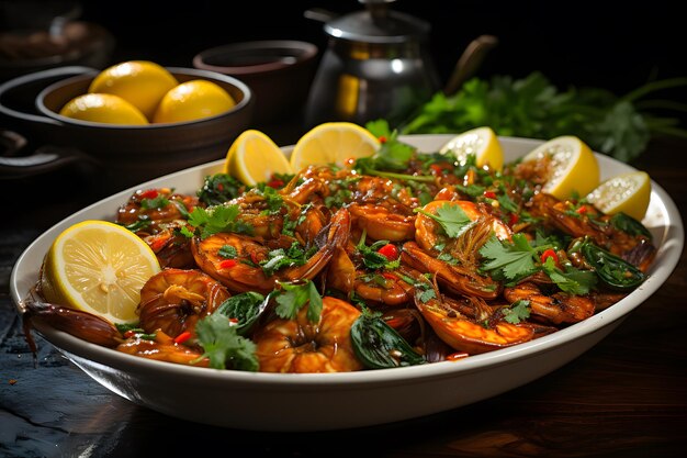 Premium AI Image Pad Talay Nam Prik Pao Thai Main Course Pad spicy Premium AI Image Pad Talay Nam Prik Pao Thai Main Course Pad spicy