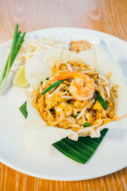 Pad thai noodles with shrimp or prawn on top