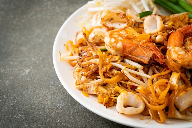 Pad Thai Seafood Stir fried noodles with shrimps squid or octopus and tofu