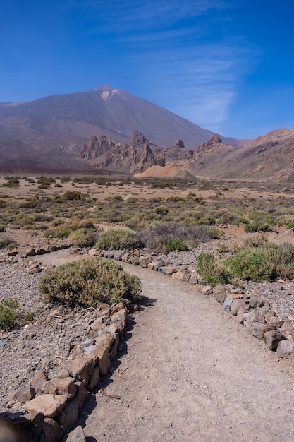 Pad van de vulkanen in het gezichtspunt van Llano de Ucanca van het natuurpark Teide van de Canarische Eilanden van Tenerife