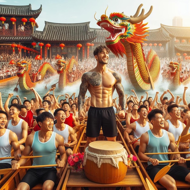 Paddels kloppen op trommels de opwinding van het Dragon Boat Festival