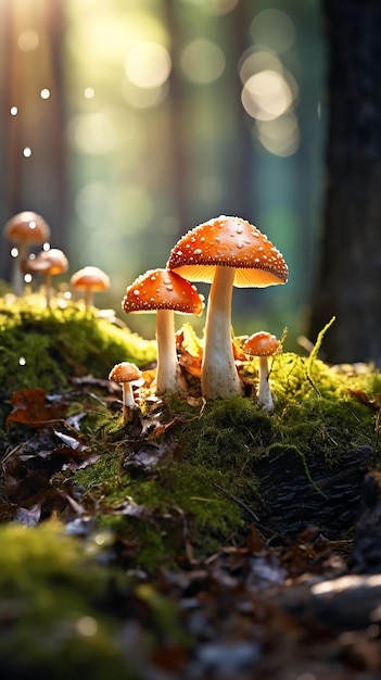 Paddenstoelen die op mossengrond groeien