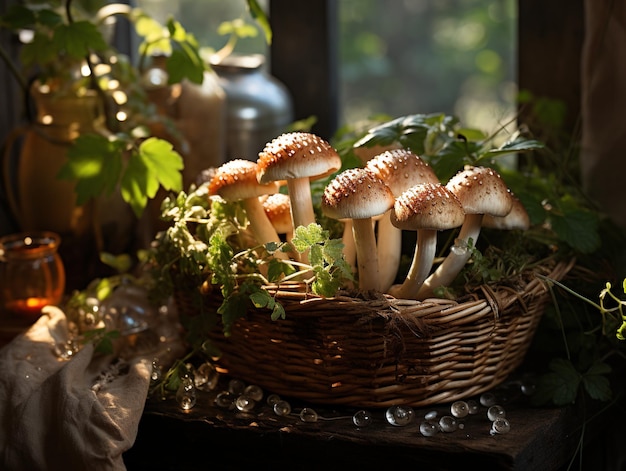 Paddenstoelen in de dauw Generatieve AI