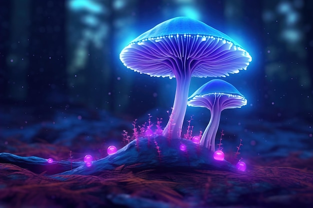 Paddestoel Fantasie gloeiende paddenstoelen in mysterie donker bos close-up