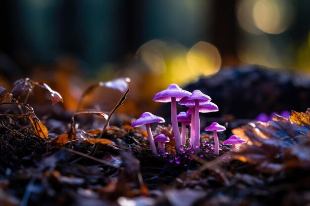 Paddestoelen groeien in het wild in het bos