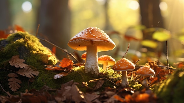 Paddestoelenclose-up in het bos Generatieve AI