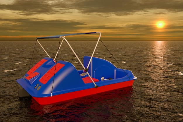 Paddle Boat in sea at sunset 3D rendering