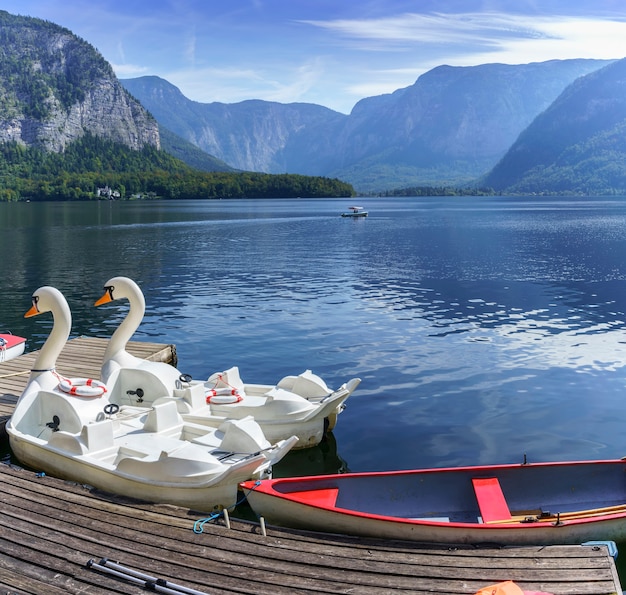 Photo paddle boats for rent on lake hallstatt , austria