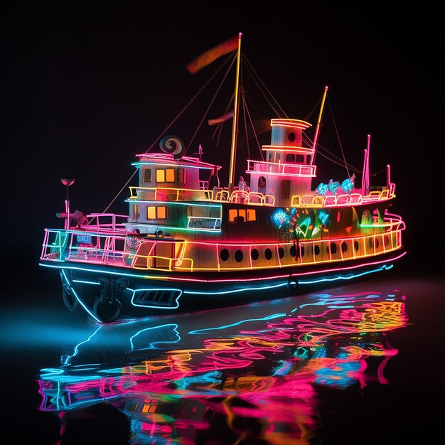 Photo paddle steamer boat with neon colors