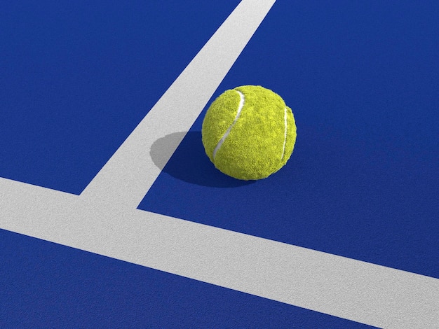 Palla da tennis a pagaia su un campo da tennis a pagaia blu sport di racchetta