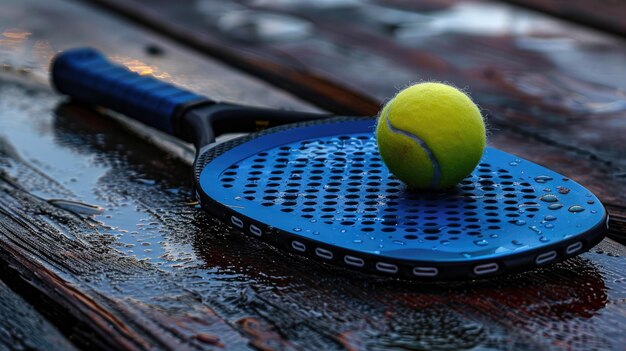 Paddle tennis racket and ball Practicing paddle sport on the paddle court