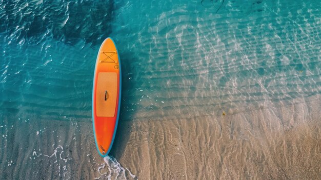 Photo paddleboard on the beach top view nice ocean relax time