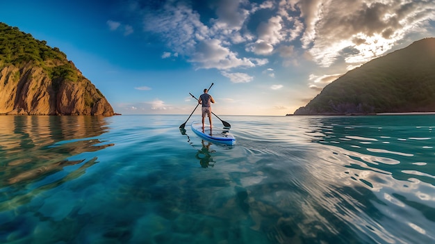 Paddleboarding avonturen Glijden op rustig water Ai Generative