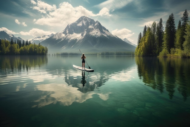 Paddleboarding in the Mountains Generative Ai