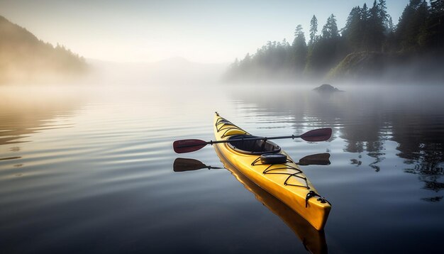 Paddling through tranquil waters surrounded by nature beauty in silence generated by AI