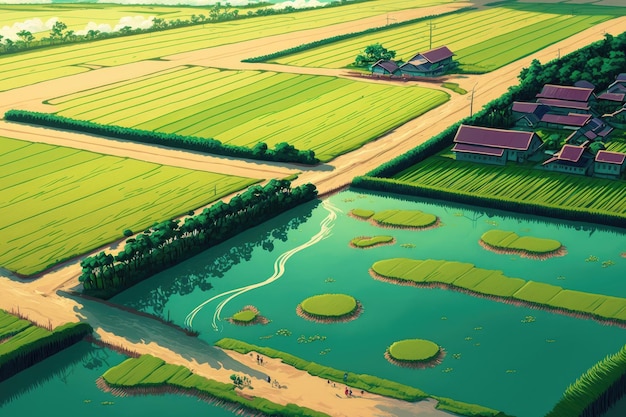 Paddy field seen from the sky