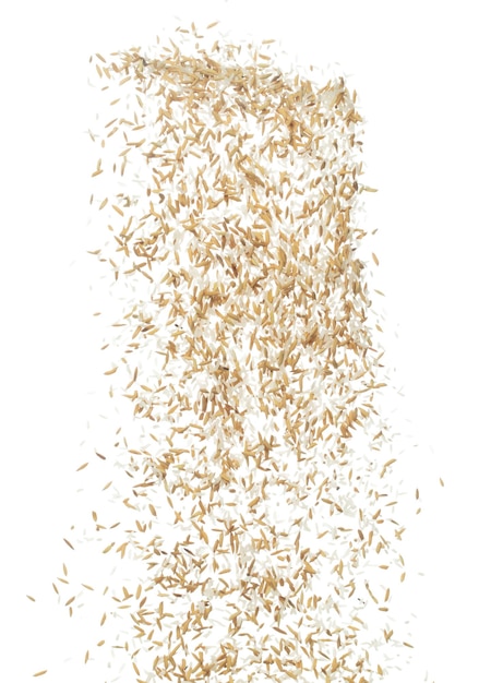 Photo paddy rice grain fly in mid air yellow golden paddy rice falling scatter explosion float