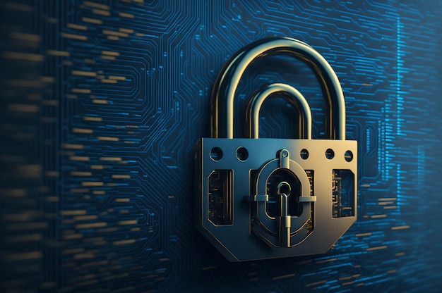 A padlock on a blue background with the word security on it.