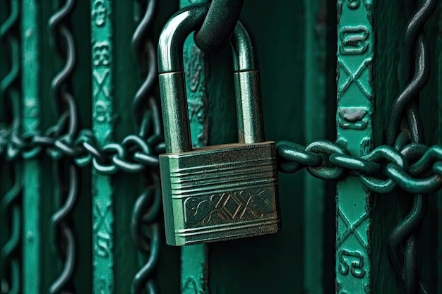 A Padlock Hangs On A Green Gate