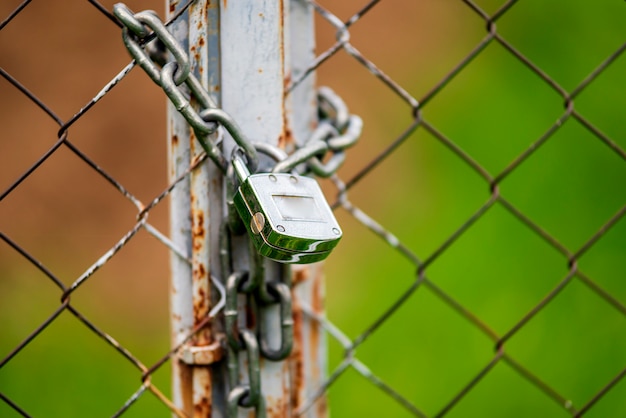 Padlock on the iron fence