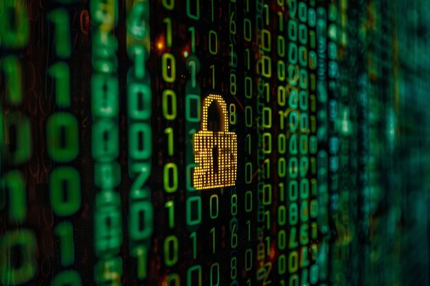 a padlock is displayed on a computer screen with numbers in the background symbolizing encryption and data protection visualizing the concept of encryption to protect data from unauthorized access