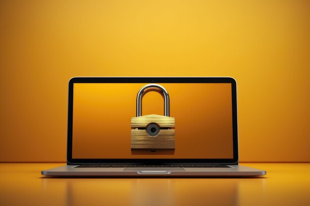 写真 パッドロック - データセキュリティプライバシーおよびアンチウイルスに関するノートパソコンの画面コンセプト