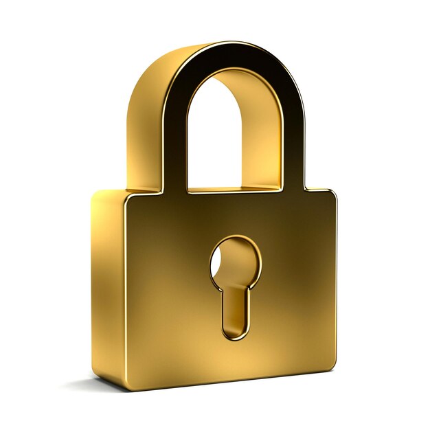 Padlock Security Device Golden Style 3D rendering illustration