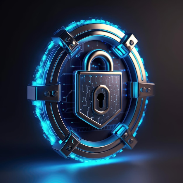 A padlock with a blue glow on it