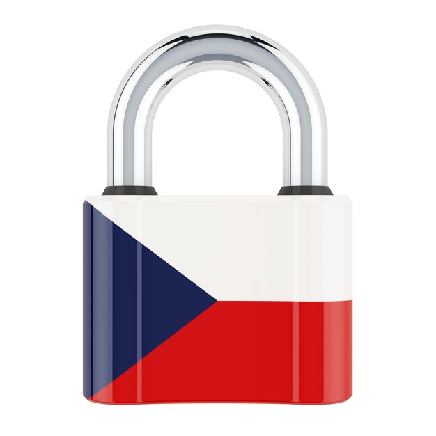 Padlock with Czech Republic flag 3D rendering isolated on white background