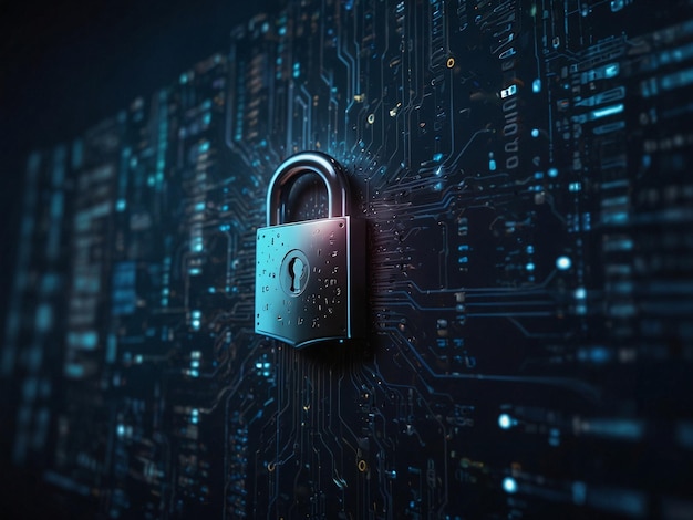 Замок с ключицей на цифровом фоне метафора кибербезопасности и защиты данных