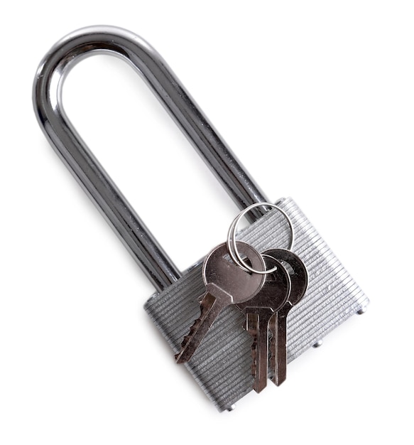 Padlock with keys isolated on white