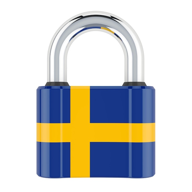 Padlock with Swedish flag 3D rendering