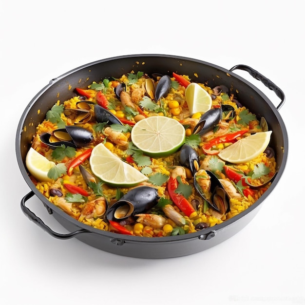 Paella isolate on a white background Generative AI