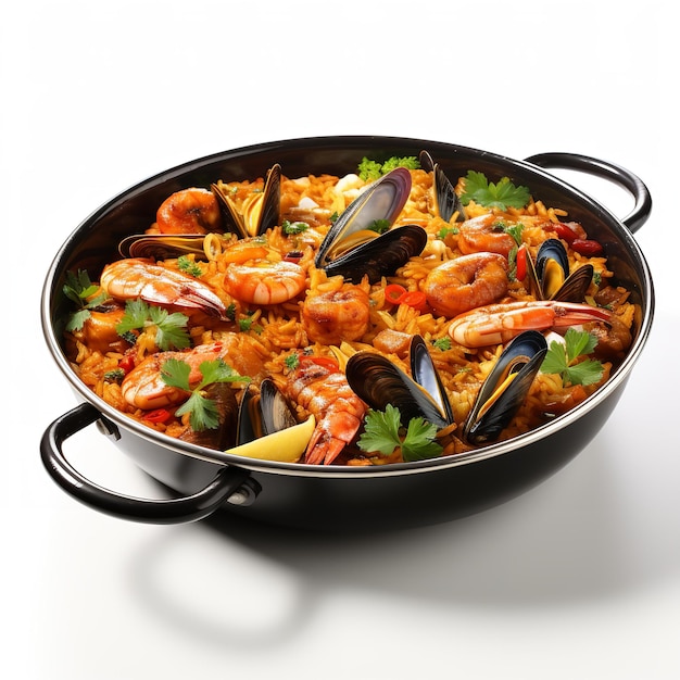 Paella isolated on white background