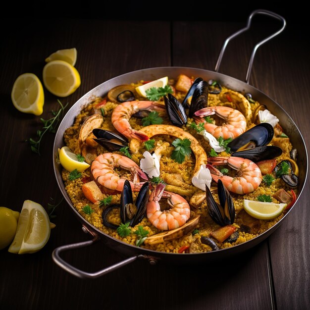 Paella SaffronFlavored Spanish Dish with Rice Meat and Seafood