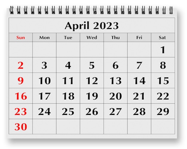 Page of the annual monthly calendar April 2023