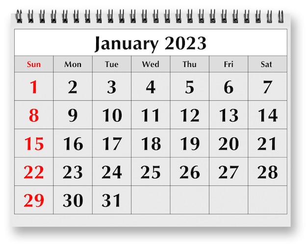 Page of the annual monthly calendar January 2023