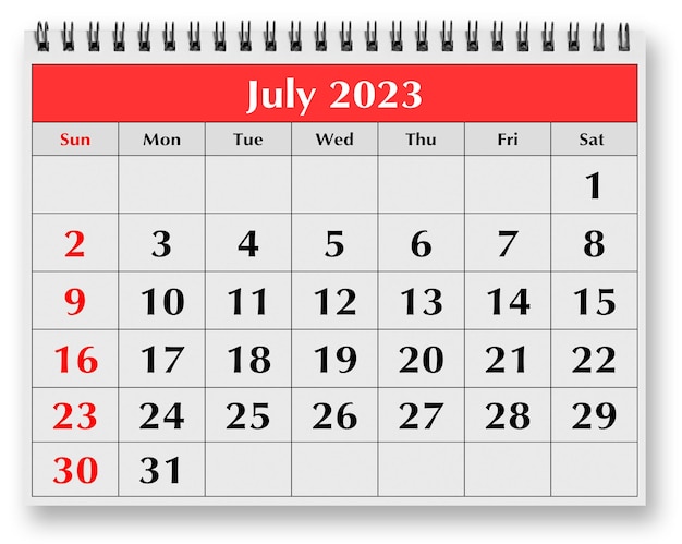 Page of the annual monthly calendar July 2023