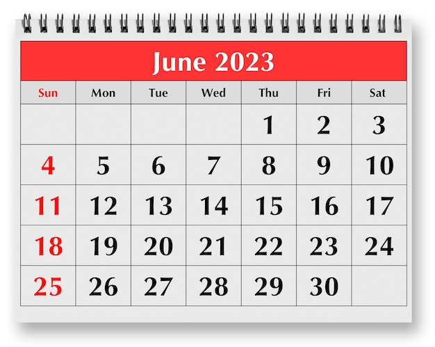 Page of the annual monthly calendar June 2023