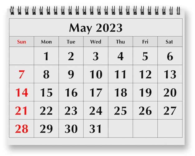 Page of the annual monthly calendar May 2023