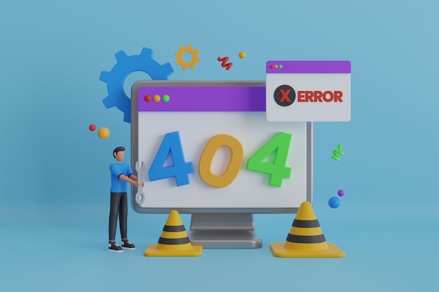 ページが見つかりません 404 デザイン。 404 エラー Web ページの概念。ミニマルなスタイル。 3D レンダリング