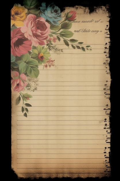 A page of a notepad with a floral design on it.