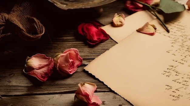 A page of paper with roses on it